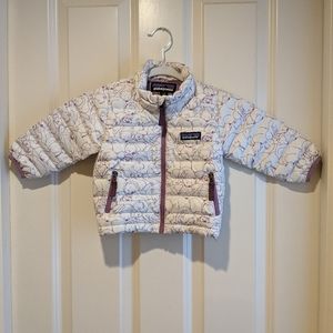 Patagonia Kids White Puffer Jacket with Purple Trim